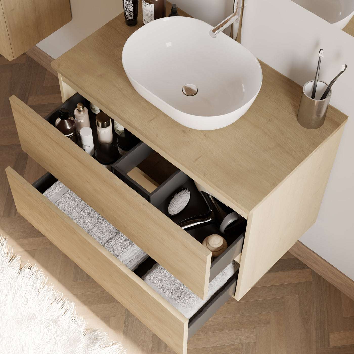Meuble de salle de bain IDA 70 80 cm nebraska vasque zeus vue de dessus