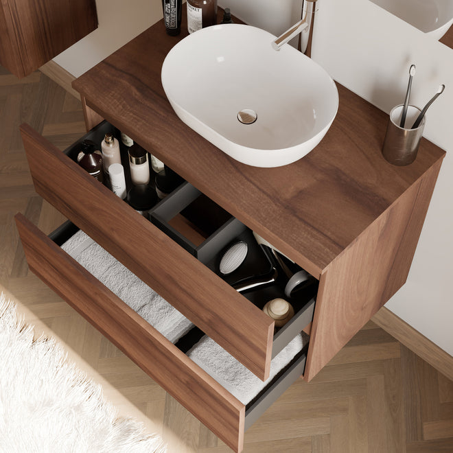 Meuble de salle de bain IDA 70 80 cm nogal vasque zeus vue de dessus