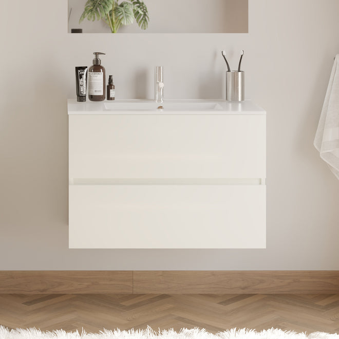Meuble de salle de bain IDA 70 80 cm plan vasque blanc sans miroir