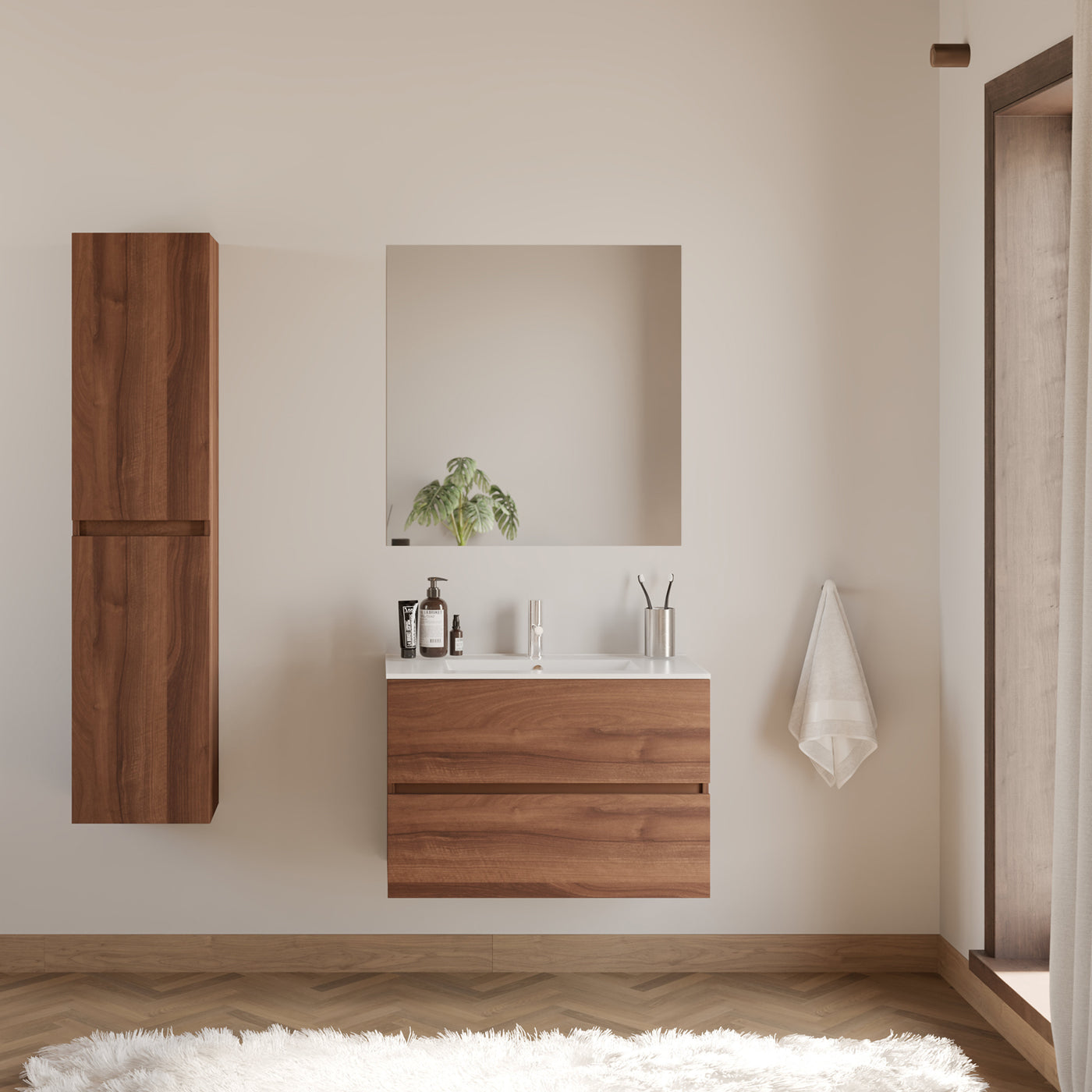 Meuble de salle de bain IDA 70 80 cm plan vasque nogal scene