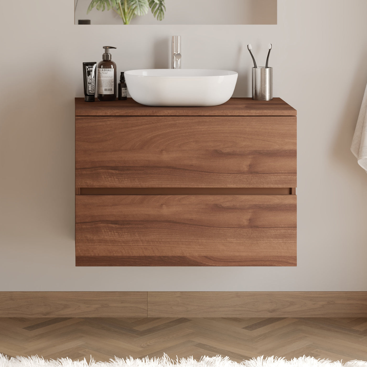 Meuble de salle de bain IDA 70 80 cm vasque zeus nogal sans miroir