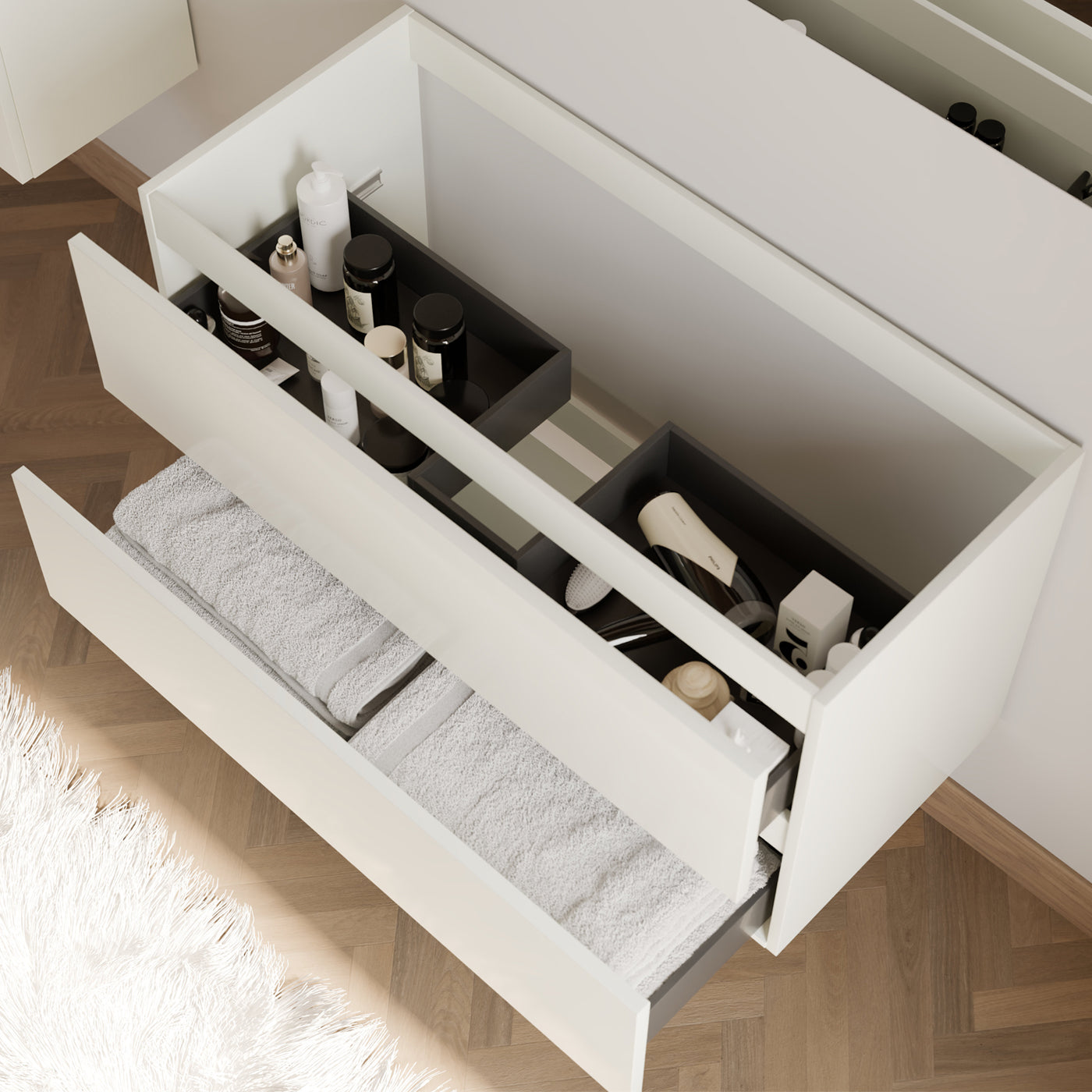 Meuble sous vasque seul, 2 tiroirs, 90cm, pour simple vasque - IDA