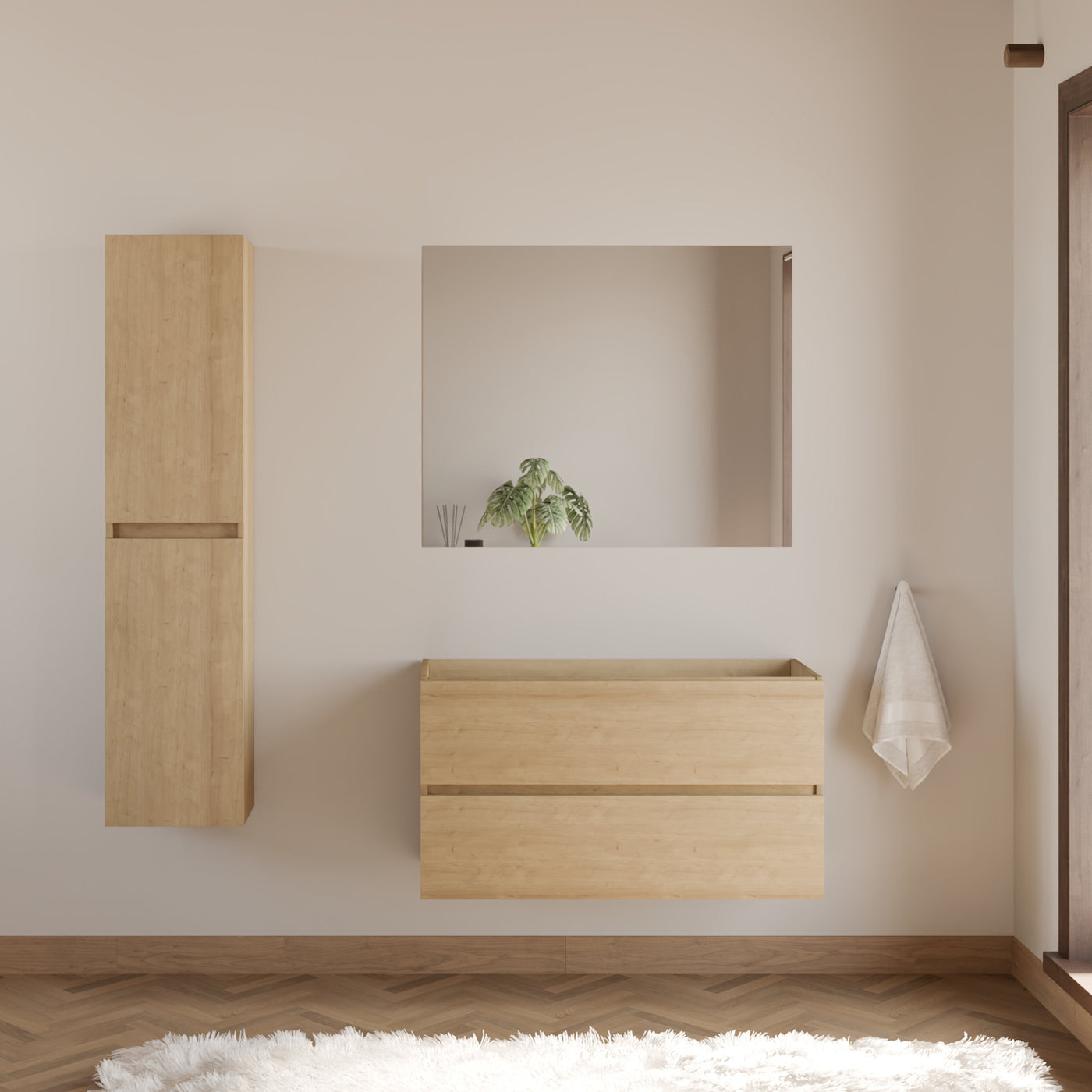 Meuble sous vasque seul, 2 tiroirs, 90cm, pour simple vasque - IDA