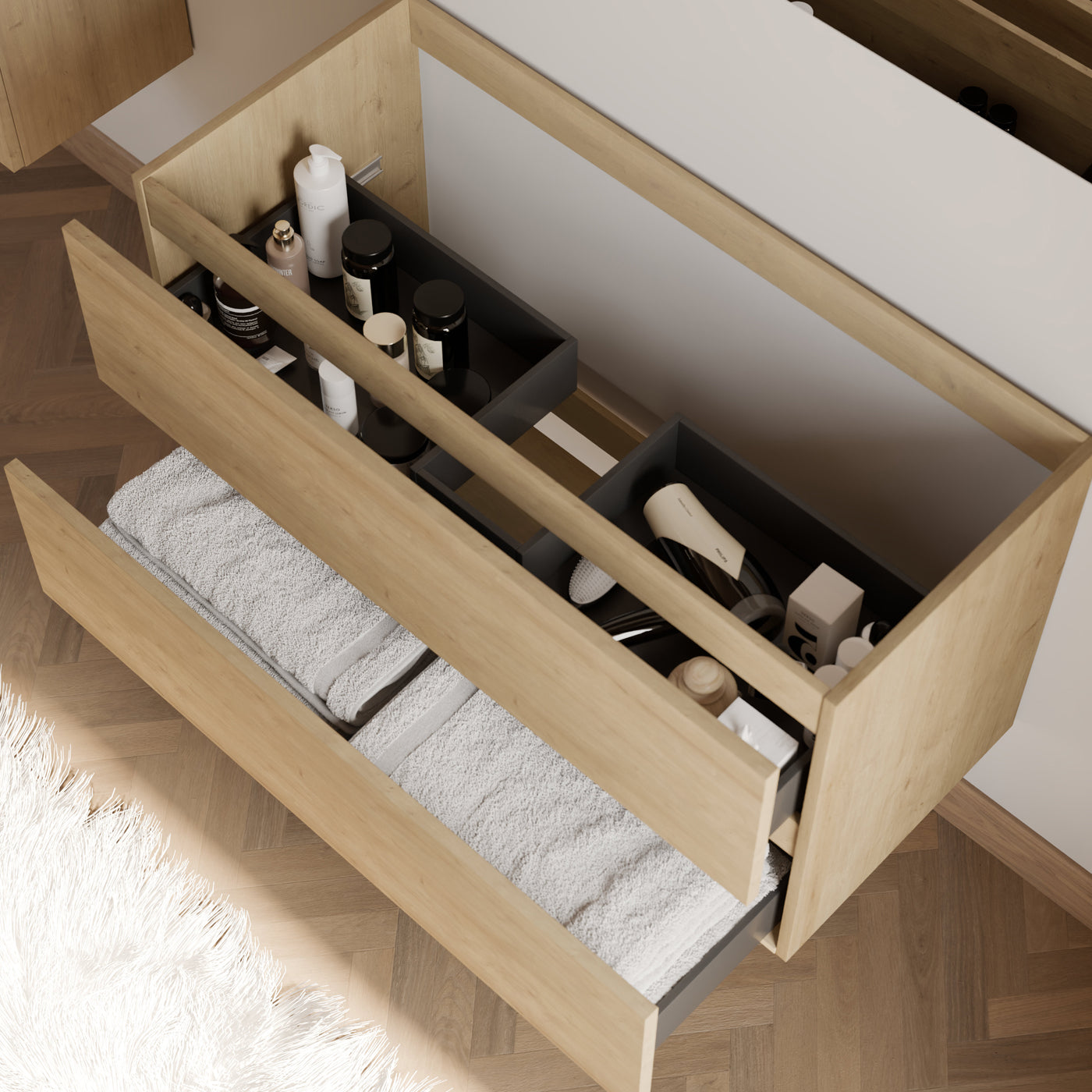 Meuble sous vasque seul, 2 tiroirs, 90cm, pour simple vasque - IDA