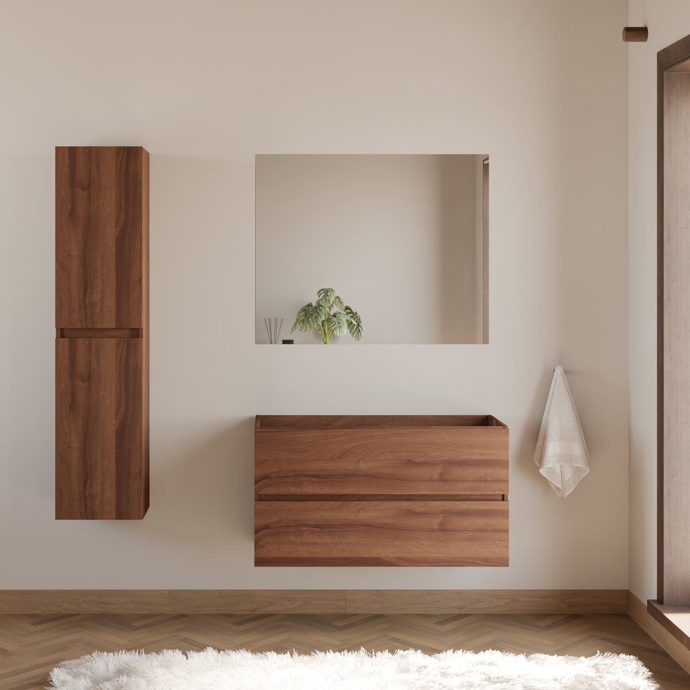 Meuble sous vasque seul, 2 tiroirs, 90cm, pour simple vasque - IDA