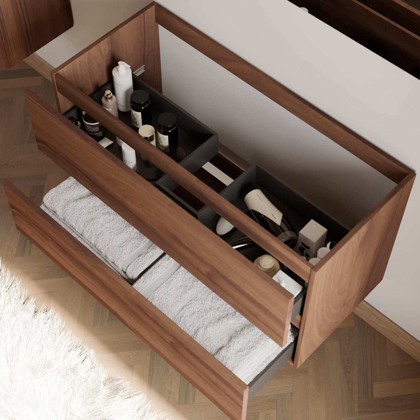 Meuble sous vasque seul, 2 tiroirs, 90cm, pour simple vasque - IDA