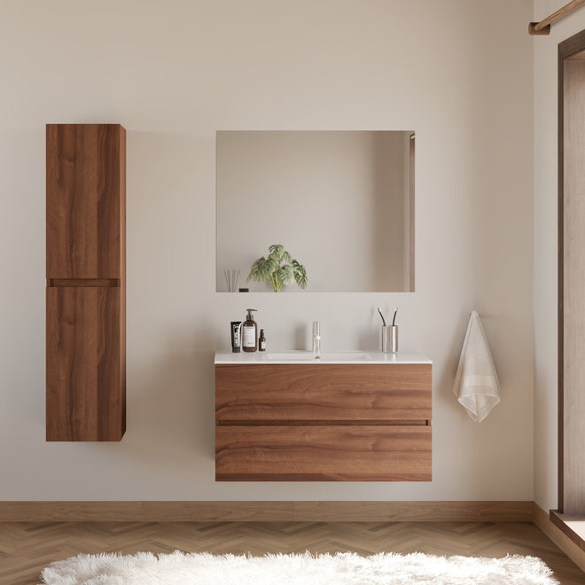 Meuble de salle de bain IDA 90 100 cm plan vasque nogal scene