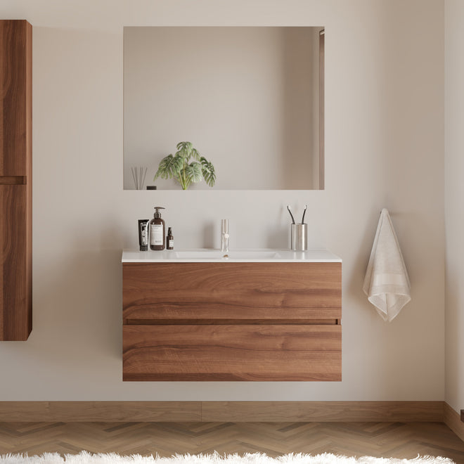 Meuble de salle de bain 100cm simple vasque - 2 tiroirs - IDA