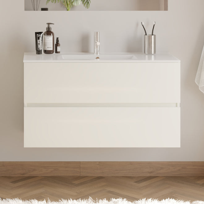 Meuble de salle de bain 100cm simple vasque - 2 tiroirs - sans miroir - IDA