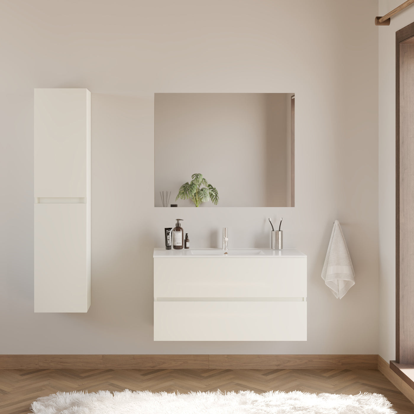 Meuble de salle de bain 90cm simple vasque - 2 tiroirs - IDA