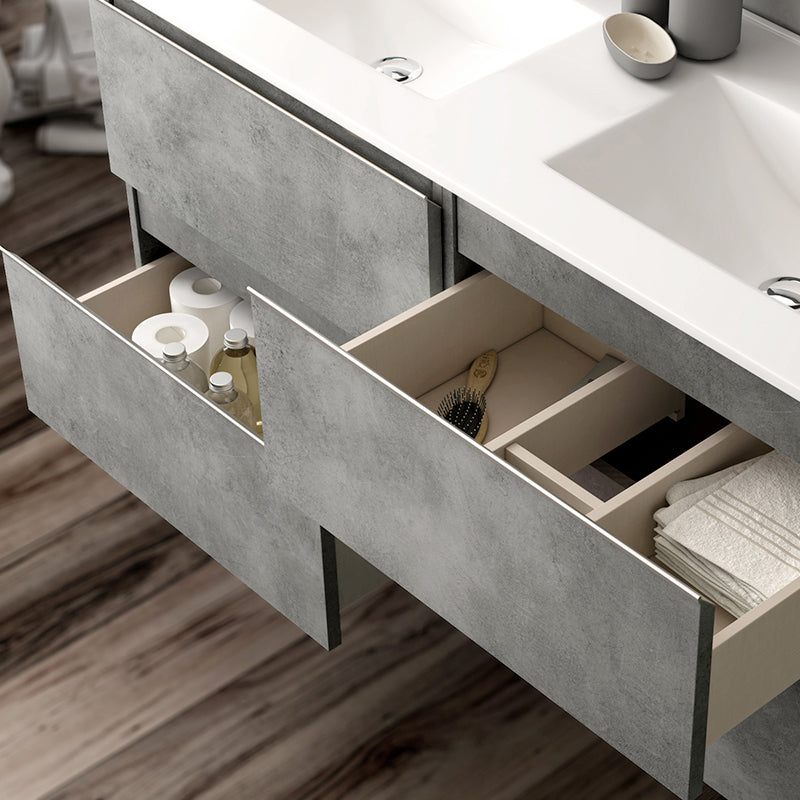 Meuble de salle de bain 120cm double vasque - 4 tiroirs - BALEA et miroir Led STAM