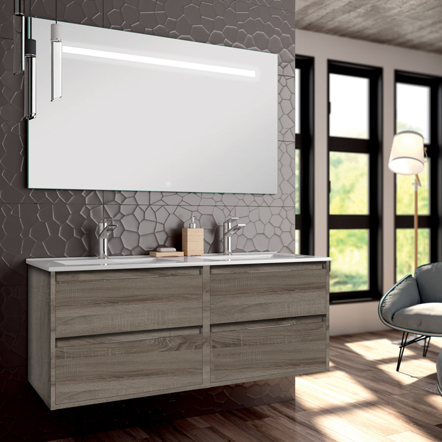 Meuble de salle de bain 120cm double vasque - 4 tiroirs - IRIS et miroir Led STAM