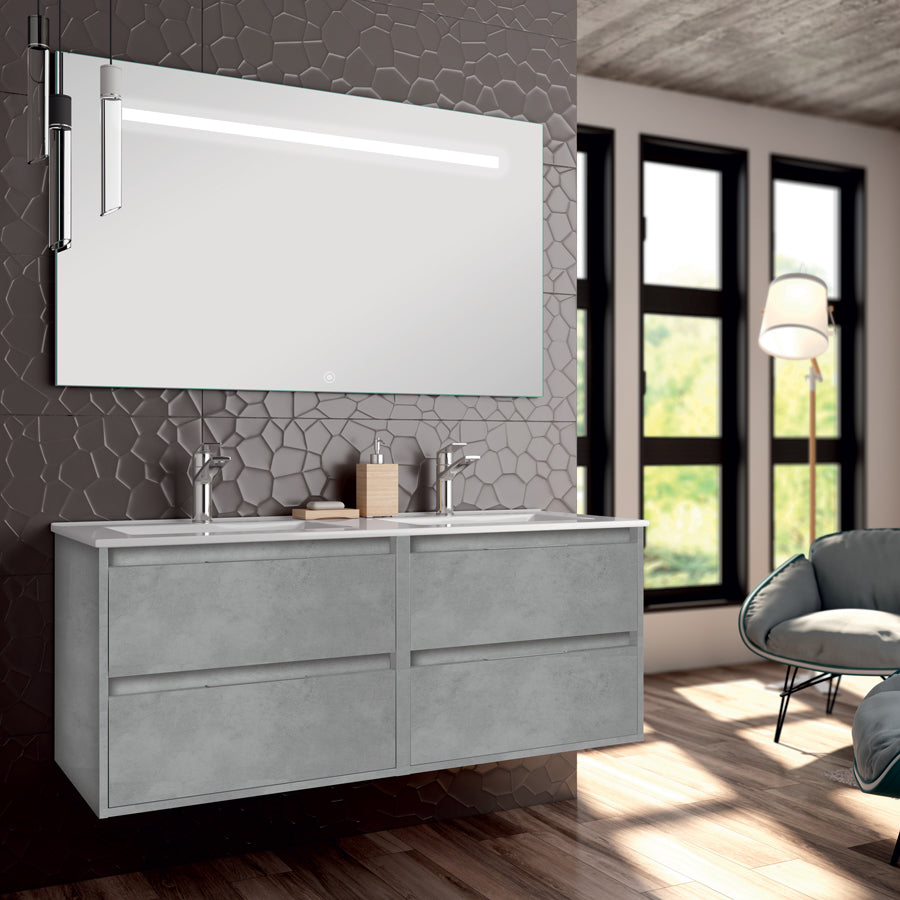 Meuble de salle de bain 120cm double vasque - 4 tiroirs - IRIS et miroir Led STAM