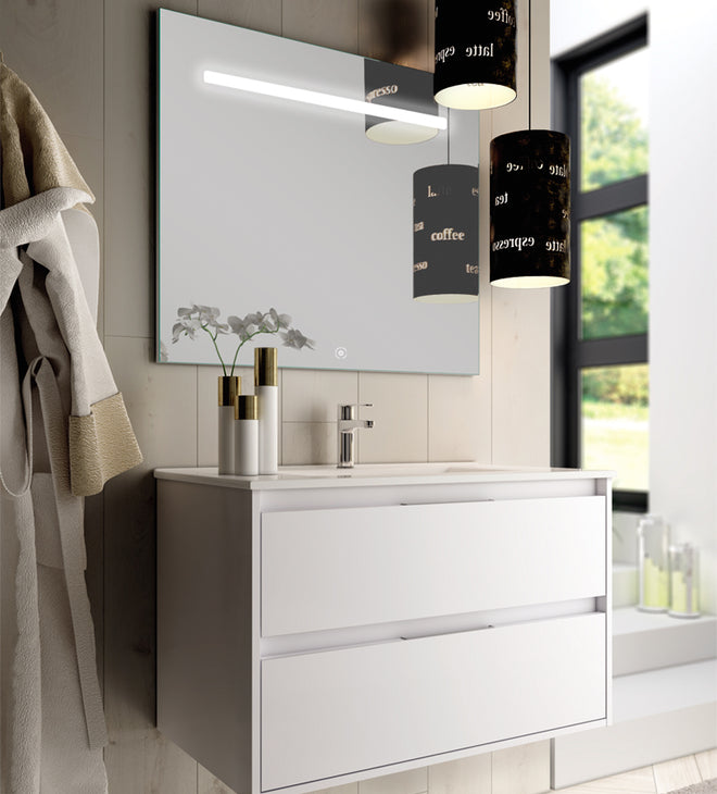 Meuble de salle de bain IRIS 2 tiroir 80 100cm BLANC miroir stam