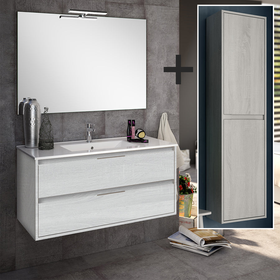 Ensemble meuble de salle de bain 100cm simple vasque + colonne de rangement IRIS