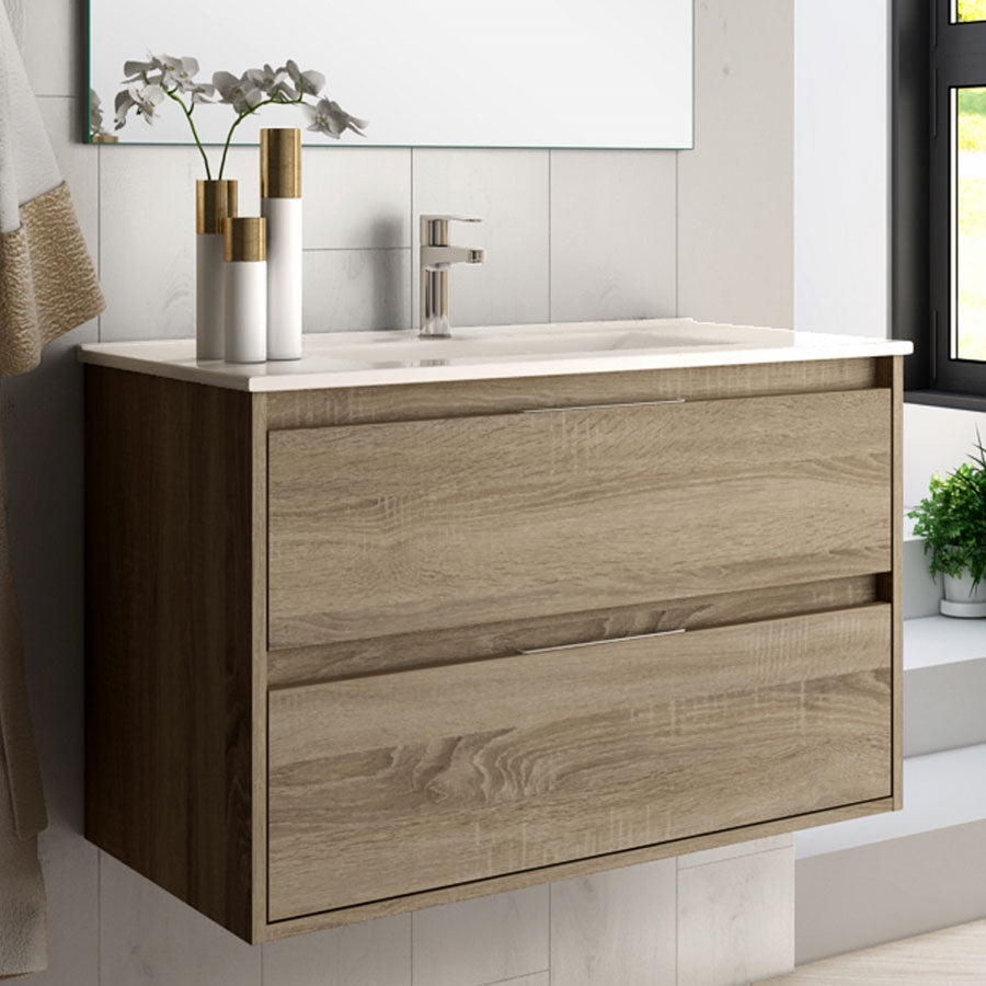 Ensemble meuble de salle de bain 100cm simple vasque + colonne de rangement IRIS