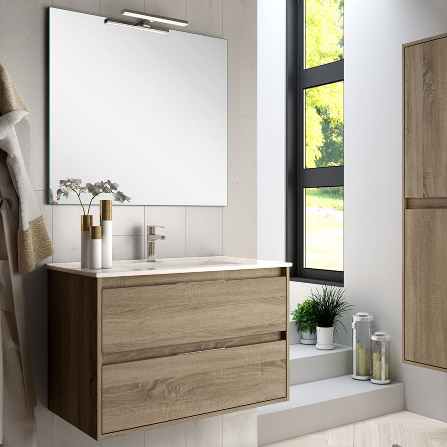 Ensemble meuble de salle de bain 100cm simple vasque + colonne de rangement IRIS