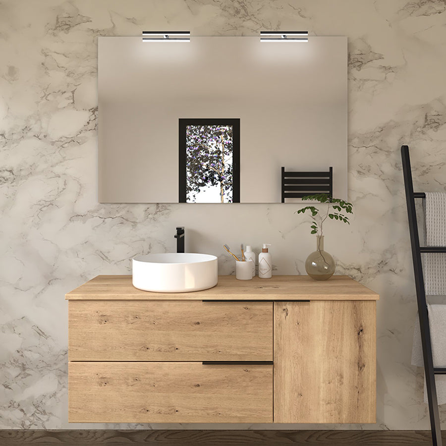 Meuble de salle de bain 100cm avec vasque à poser ronde - 2 tiroirs et un placard - KING