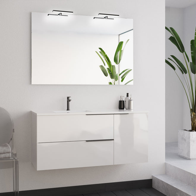 Meuble de salle de bain 100cm avec vasque déportée - 2 tiroirs et un placard - blanc laqué - KING