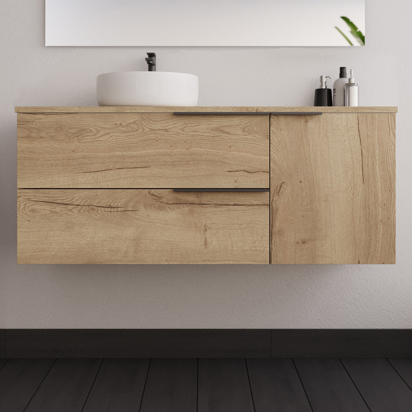 Mueble de baño de 120cm con lavabo sobre encimera redondo - sin espejo - 2 cajones y un armario - KING