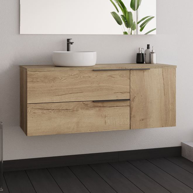Mueble de baño de 120cm con lavabo sobre encimera redondo - sin espejo - 2 cajones y un armario - KING
