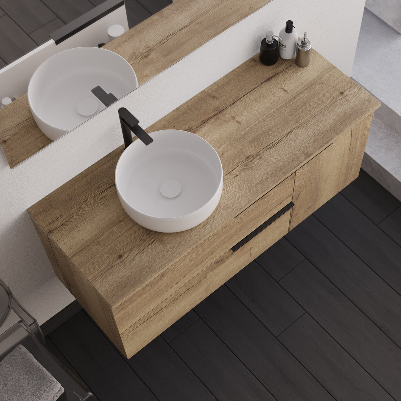 Mueble de baño de 120cm con lavabo sobre encimera redondo - sin espejo - 2 cajones y un armario - KING
