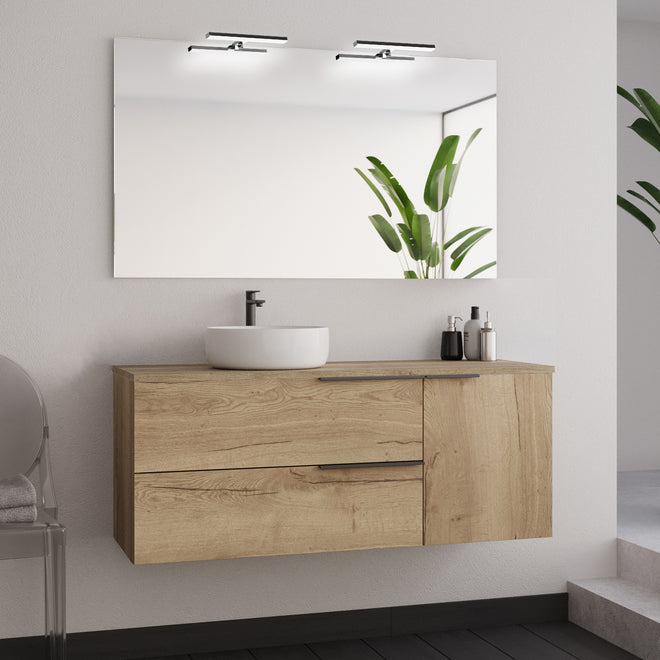 Mueble de baño de 120cm con lavabo sobre encimera redondo - 2 cajones y un armario - KING