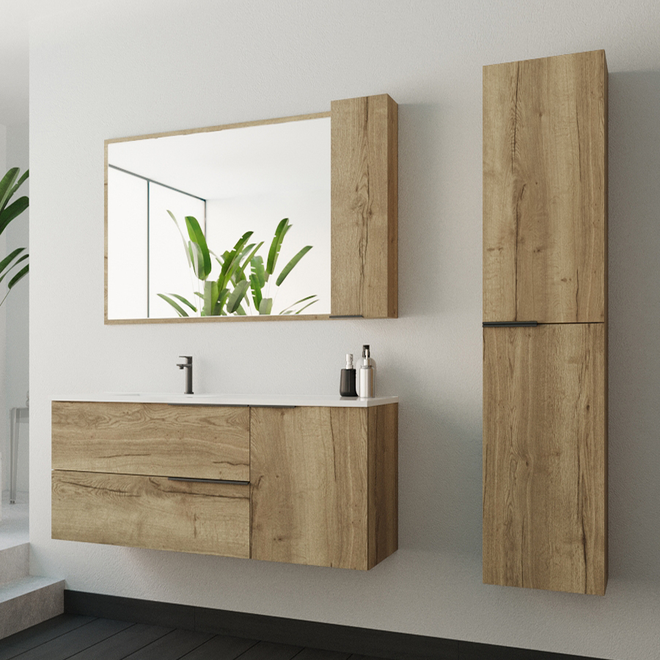 Ensemble meuble de salle de bain 120cm vasque déportée + colonne de rangement - KING