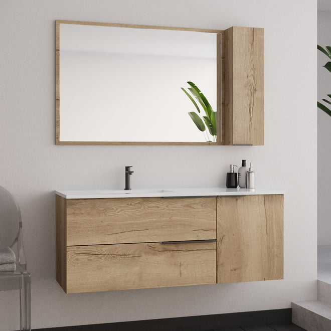 Meuble de salle de bain 120cm vasque déportée - 2 tiroirs et un placard - miroir avec armoirette - KING