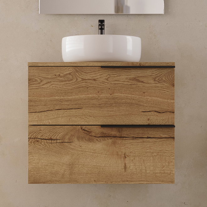 Meuble de salle de bain 60cm avec vasque à poser ronde - sans miroir - 2 tiroirs - KING