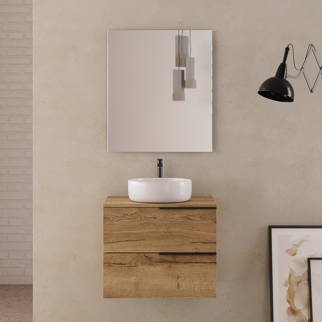 Meuble de salle de bain 60cm avec vasque à poser ronde - 2 tiroirs - KING