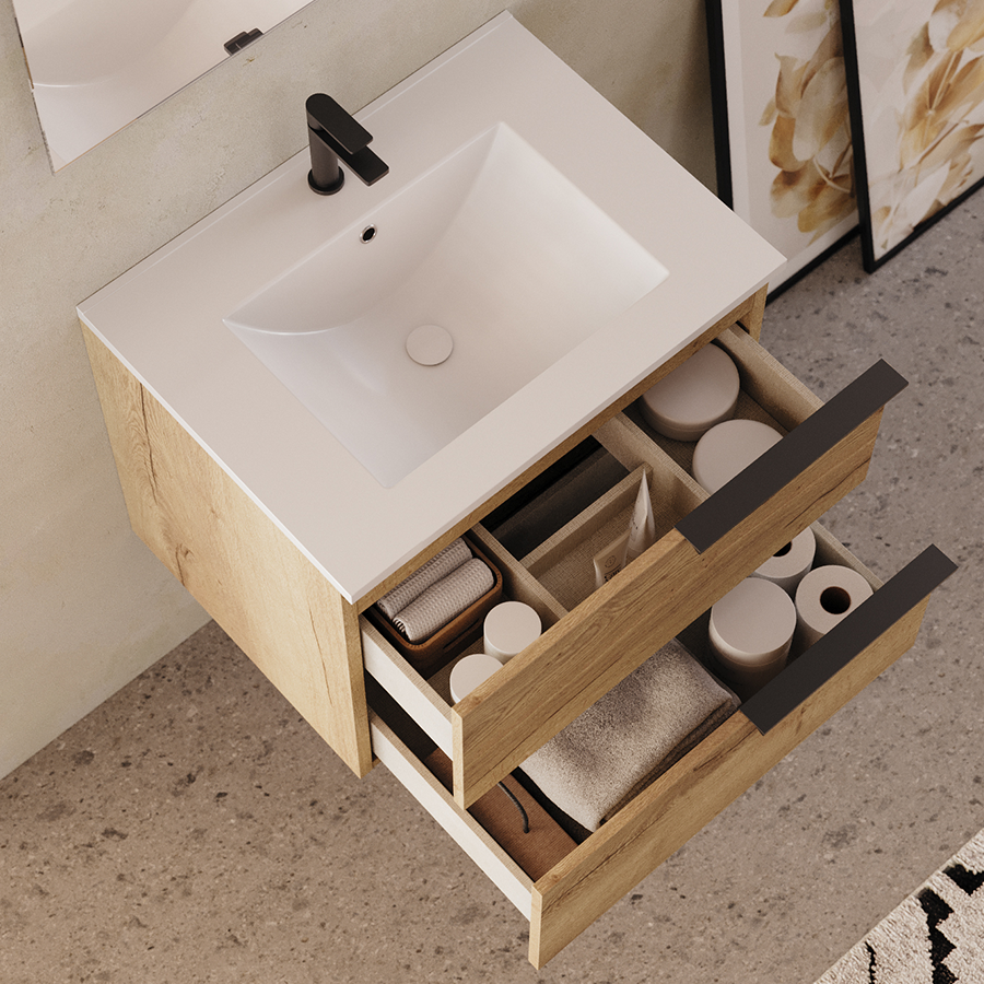 Meuble de salle de bain 60cm - sans miroir - 2 tiroirs - KING