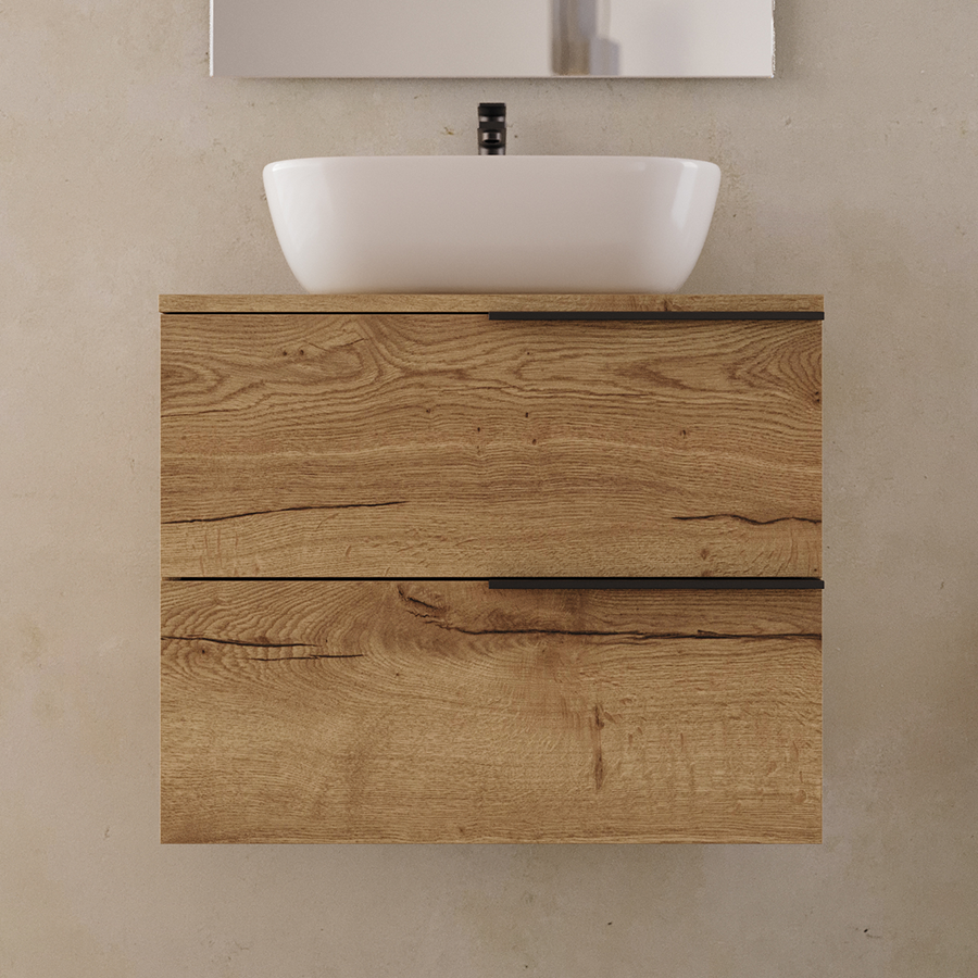 Meuble de salle de bain 60cm avec vasque à poser arrondie - sans miroir - 2 tiroirs - KING