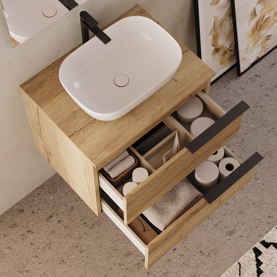 Meuble de salle de bain 60cm avec vasque à poser arrondie - sans miroir - 2 tiroirs - KING