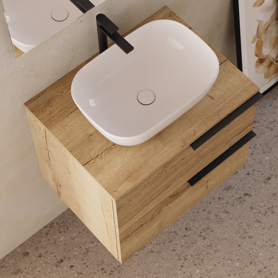 Meuble de salle de bain 60cm avec vasque à poser arrondie - sans miroir - 2 tiroirs - KING