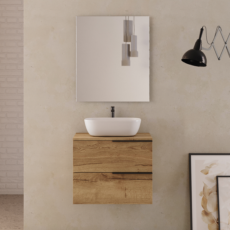 Meuble de salle de bain 60cm avec vasque à poser arrondie - sans miroir - 2 tiroirs - KING