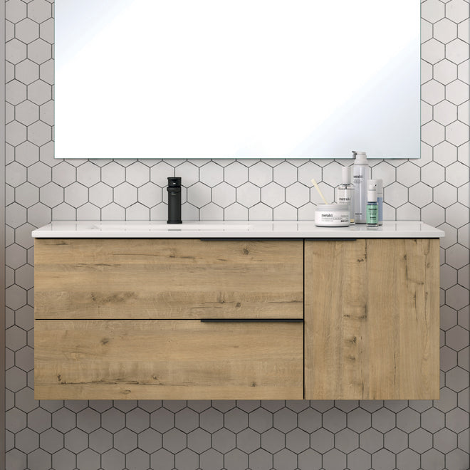 Meuble de salle de bain 100cm vasque déportée - 2 tiroirs et un placard - sans miroir - KING
