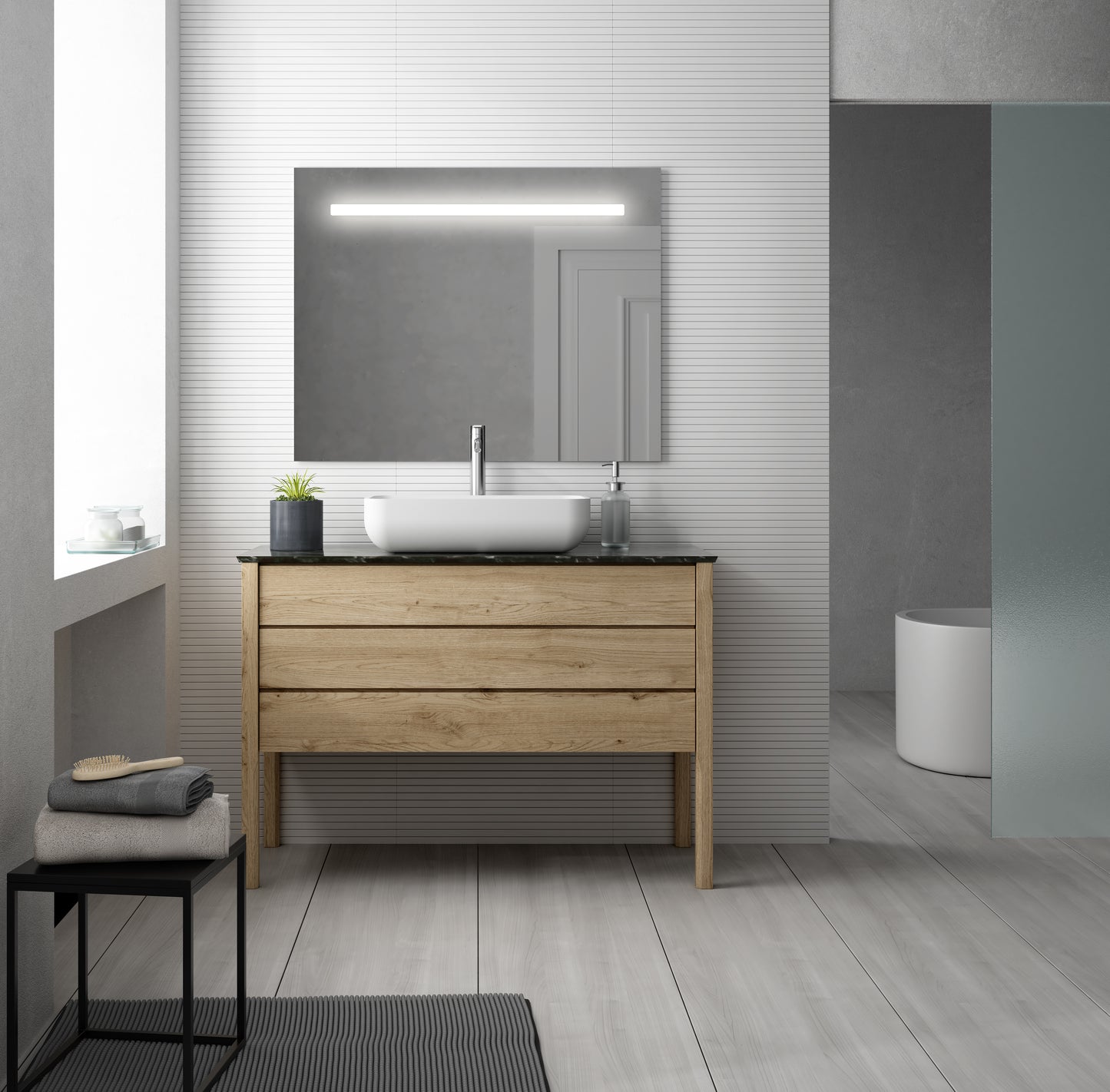 Miroir éclairage LED de salle de bain STAM avec interrupteur tactile - 100x80cm