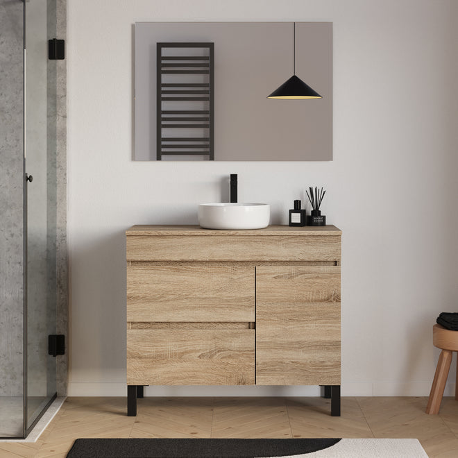 Meuble salle de bain LAZARO 100cm cambrian avec vasque ares miroir