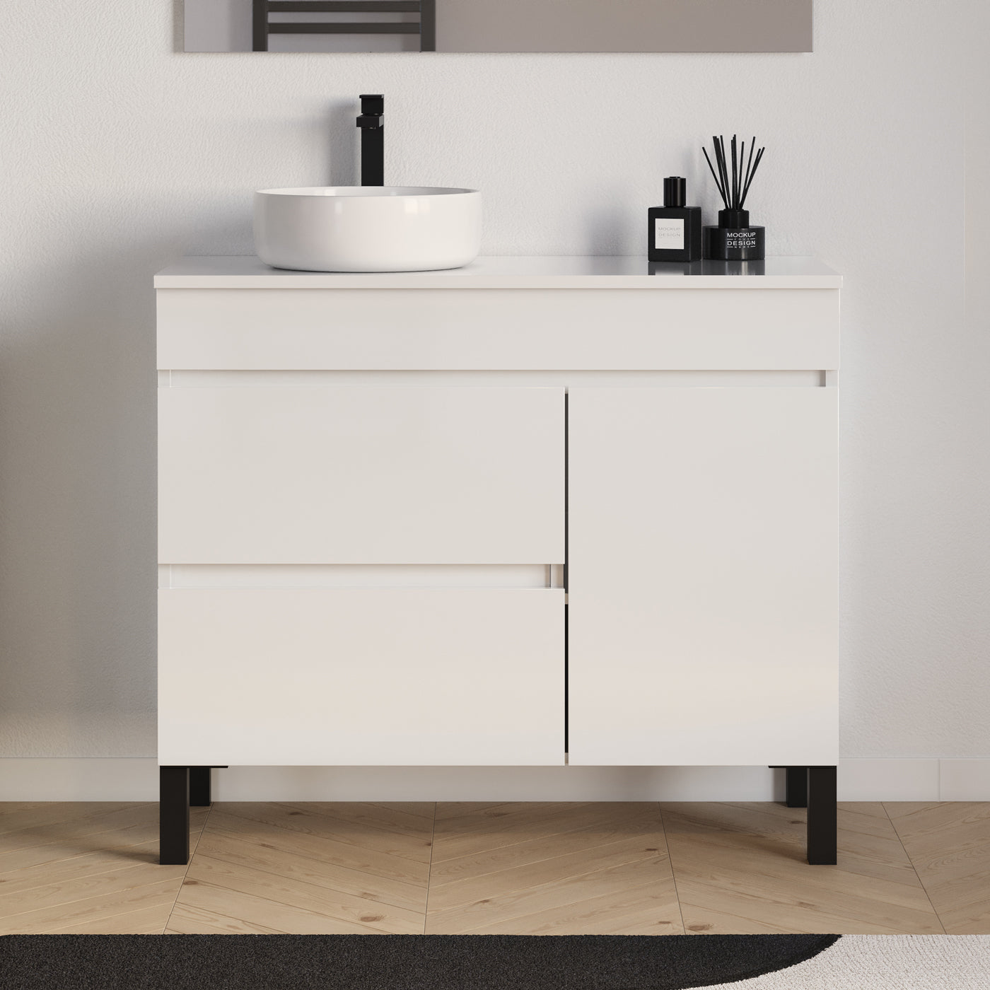 Meuble salle de bain LAZARO 100cm blanc vasque ares gauche
