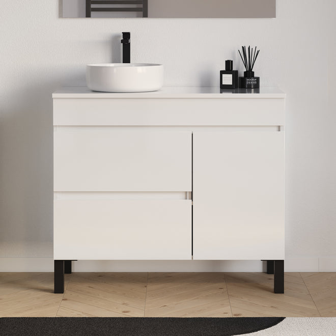 Meuble salle de bain LAZARO 100cm blanc vasque ares gauche
