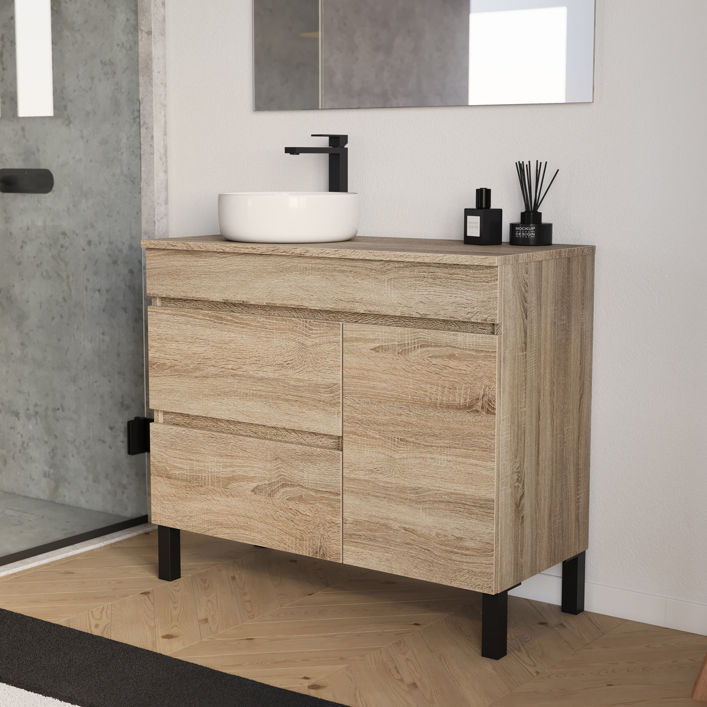 Meuble salle de bain LAZARO 100cm cambrian vasque ares gauche vue profil