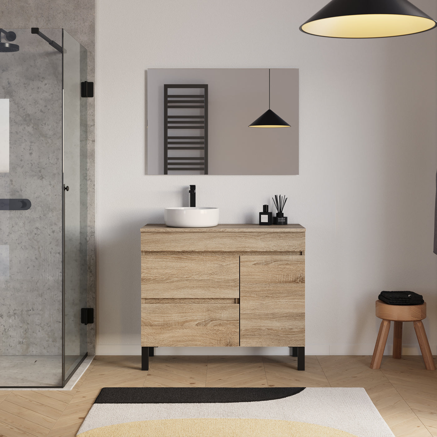 Ensemble Meuble salle de bain LAZARO 100cm cambrian vasque gauche ares miroir