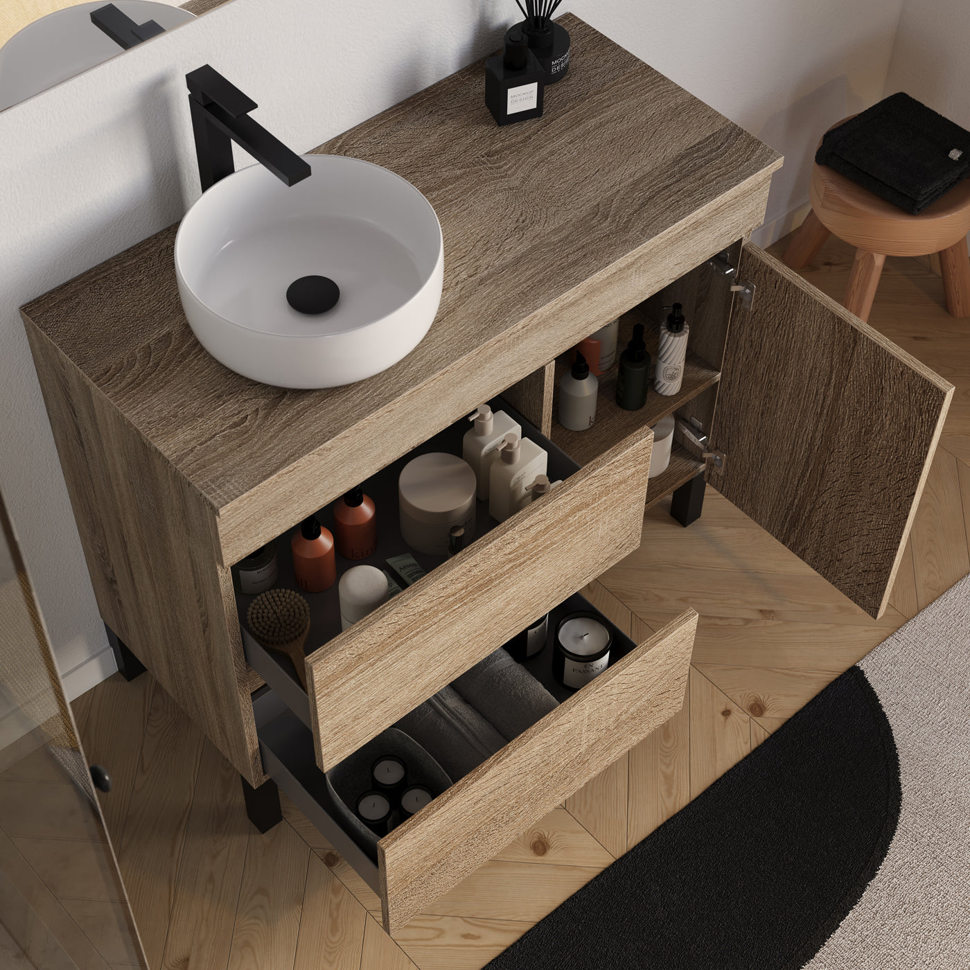 Meuble salle de bain LAZARO 100cm cambrian vasque ares gauche vue dessus
