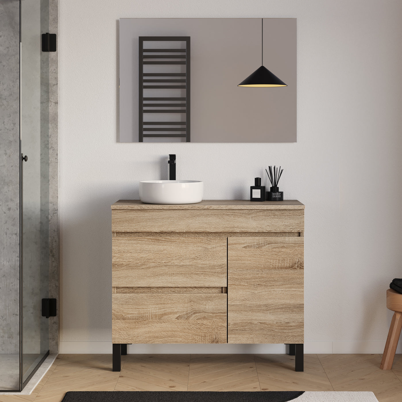 Meuble salle de bain LAZARO 100cm cambrian vasque gauche ares miroir
