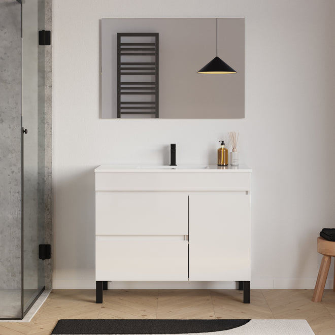 Meuble salle de bain LAZARO 100cm blanc miroir