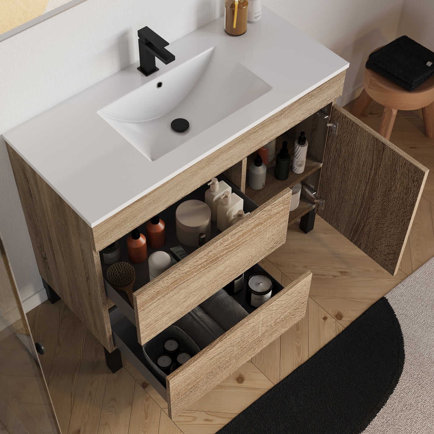 Meuble salle de bain LAZARO 100cm cambrian vue dessus