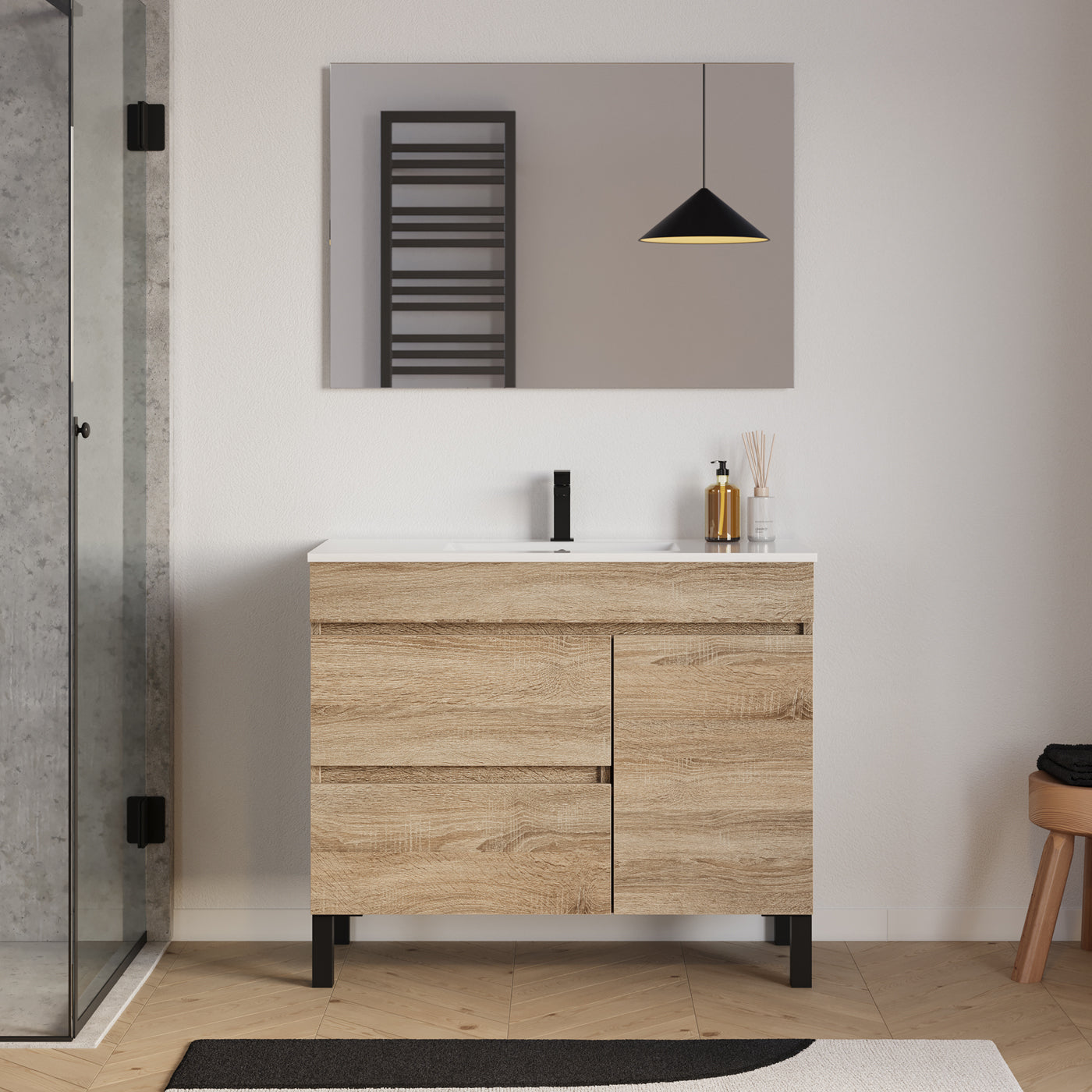 Meuble salle de bain LAZARO 100cm cambrian miroir