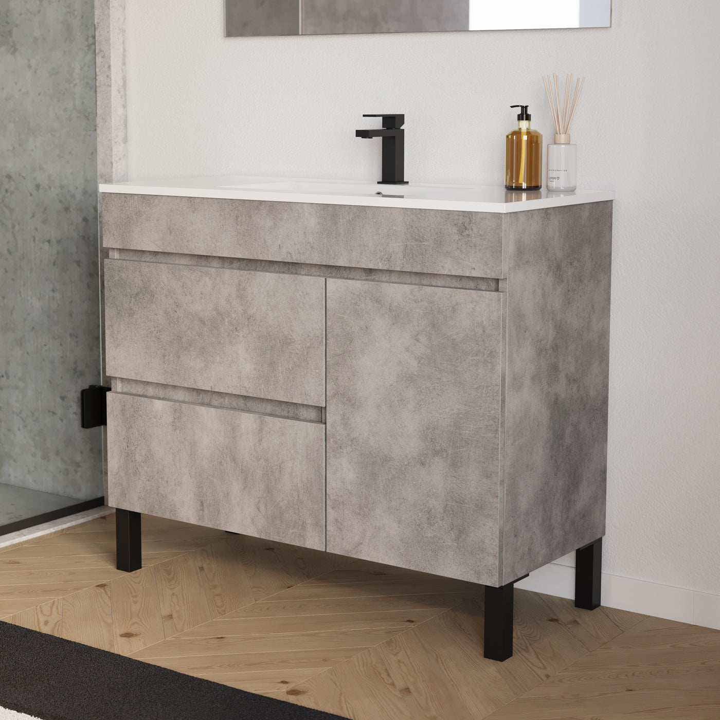 Meuble salle de bain LAZARO 100cm ciment vue profil