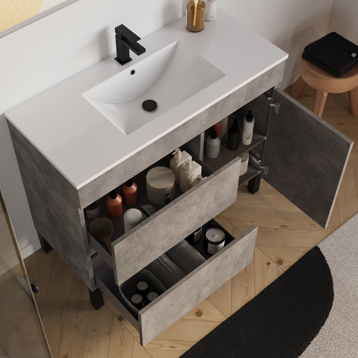 Meuble salle de bain LAZARO 100cm ciment vue dessus